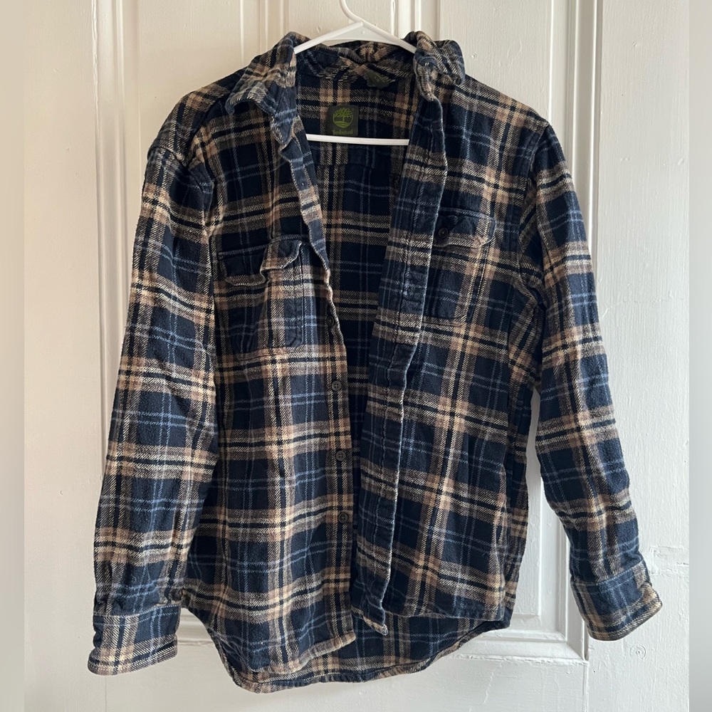 Timberland Work Heavyweight Flannel Buttondown Long Sleeve in Blue/Beige Size L